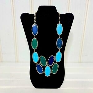 Rare Kendra Scott Drea Necklace Gold Chain Turquoise Blue & Green Stone Agate